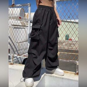 Black Cargo Pants with drawstring pockets